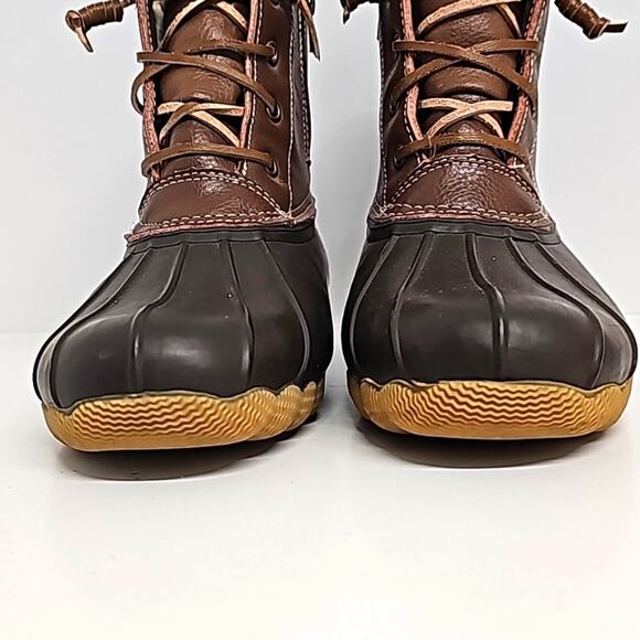 Serra Womens Genuine Leather Fleece Lined Lace Up Winter Brown Duck Boots Size 7 - Picture 3 of 11